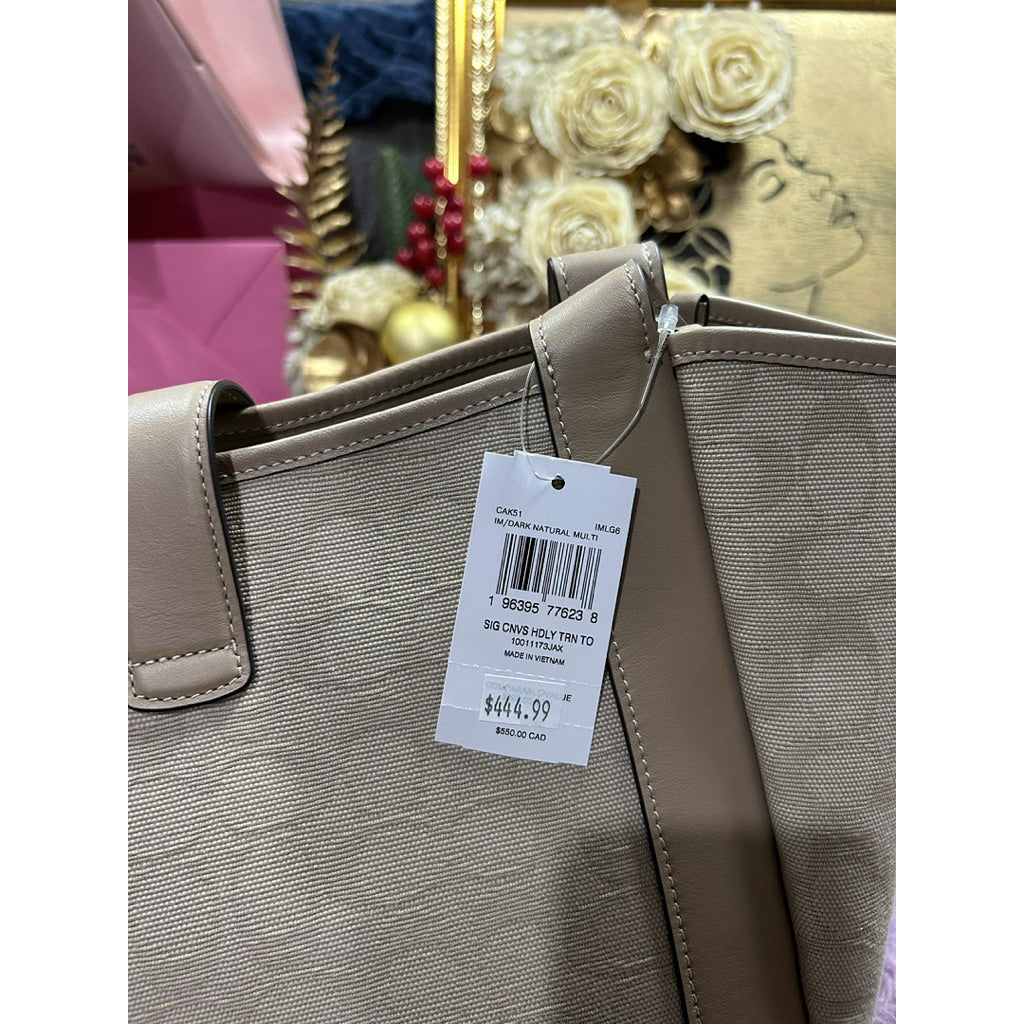 ORIG & IMPORTED CCH Hadley Turnlock Tote Beige Brown Bag With Signature Canvas