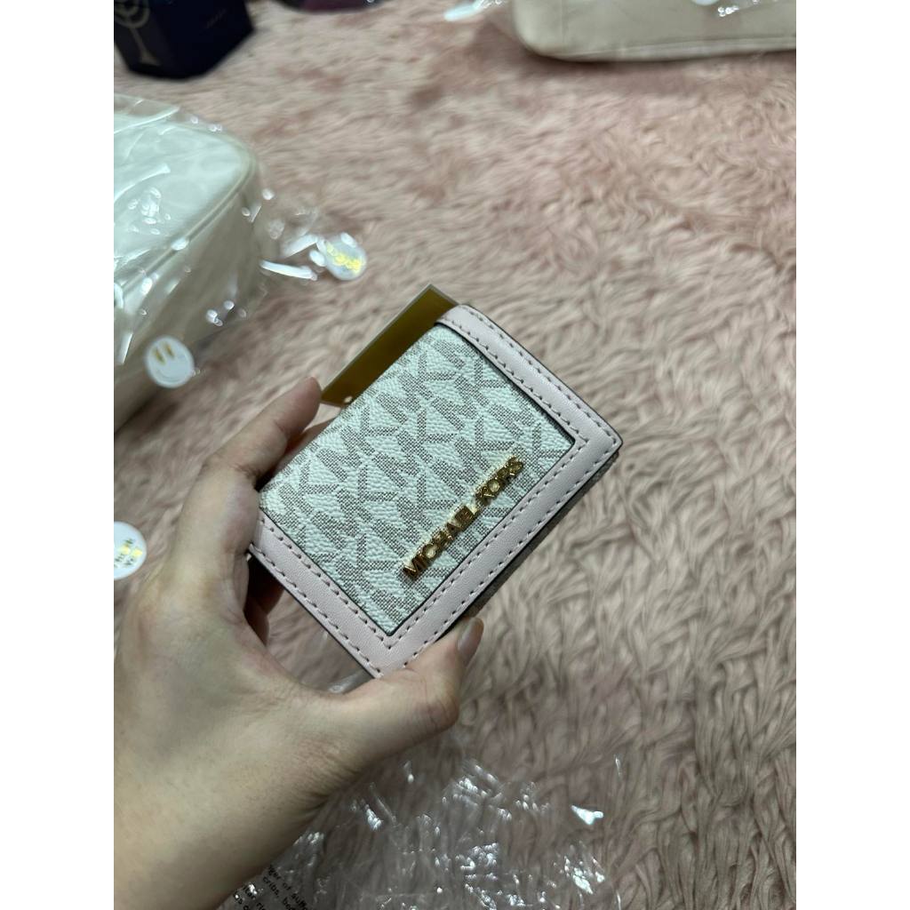 ORIG & IMPORTED MK Trifold Small White/Pink Wallet