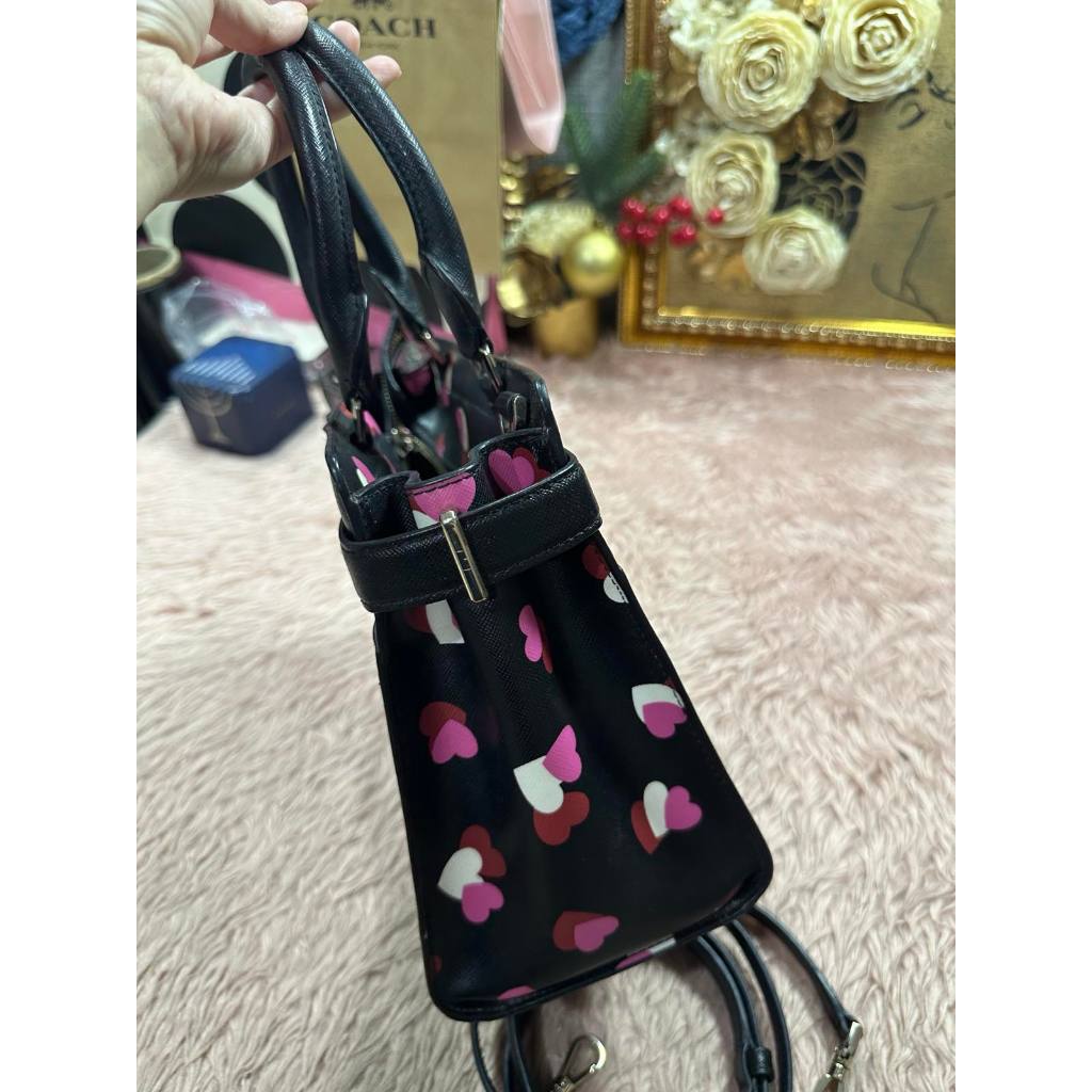 ORIG Preloved KS Staci Flutter Hearts Medium Satchel Black/Pink Bag