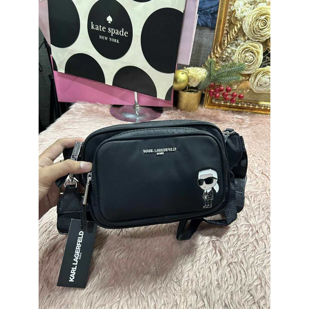 ORIG & IMPORTED Karl Lagerfeld KL Voyage Convertible Belt Nylon Bag Black