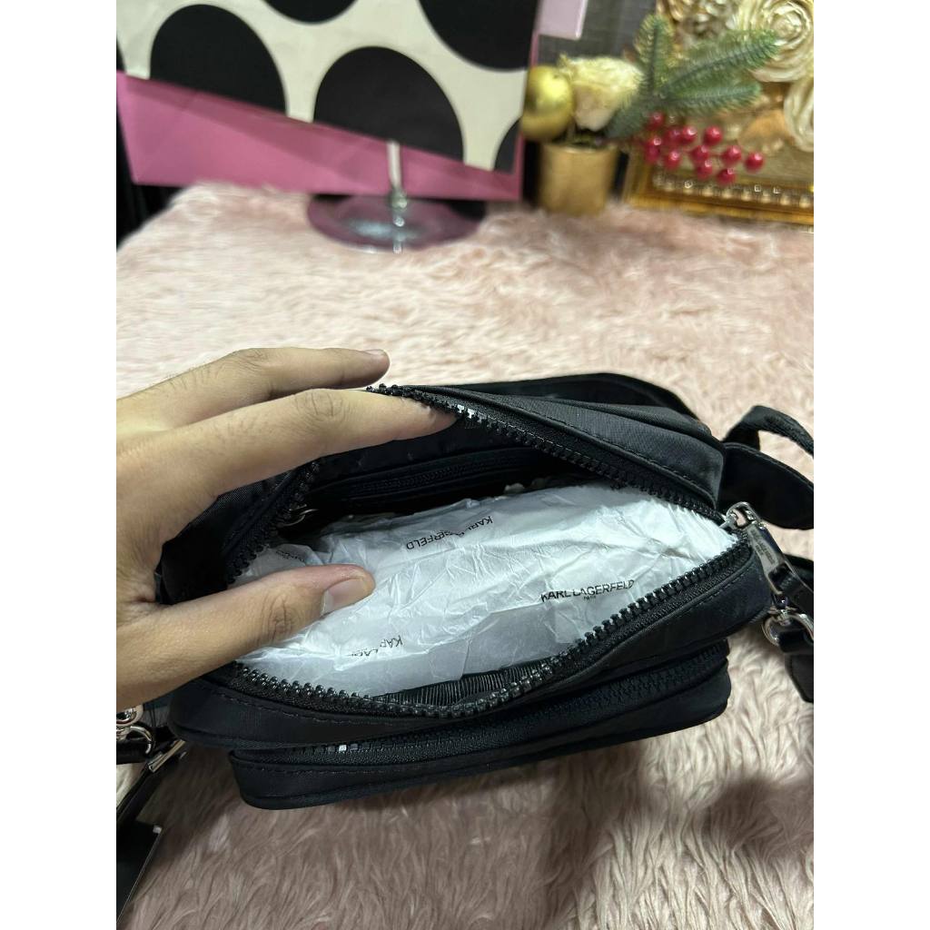 ORIG & IMPORTED Karl Lagerfeld KL Voyage Convertible Belt Nylon Bag Black