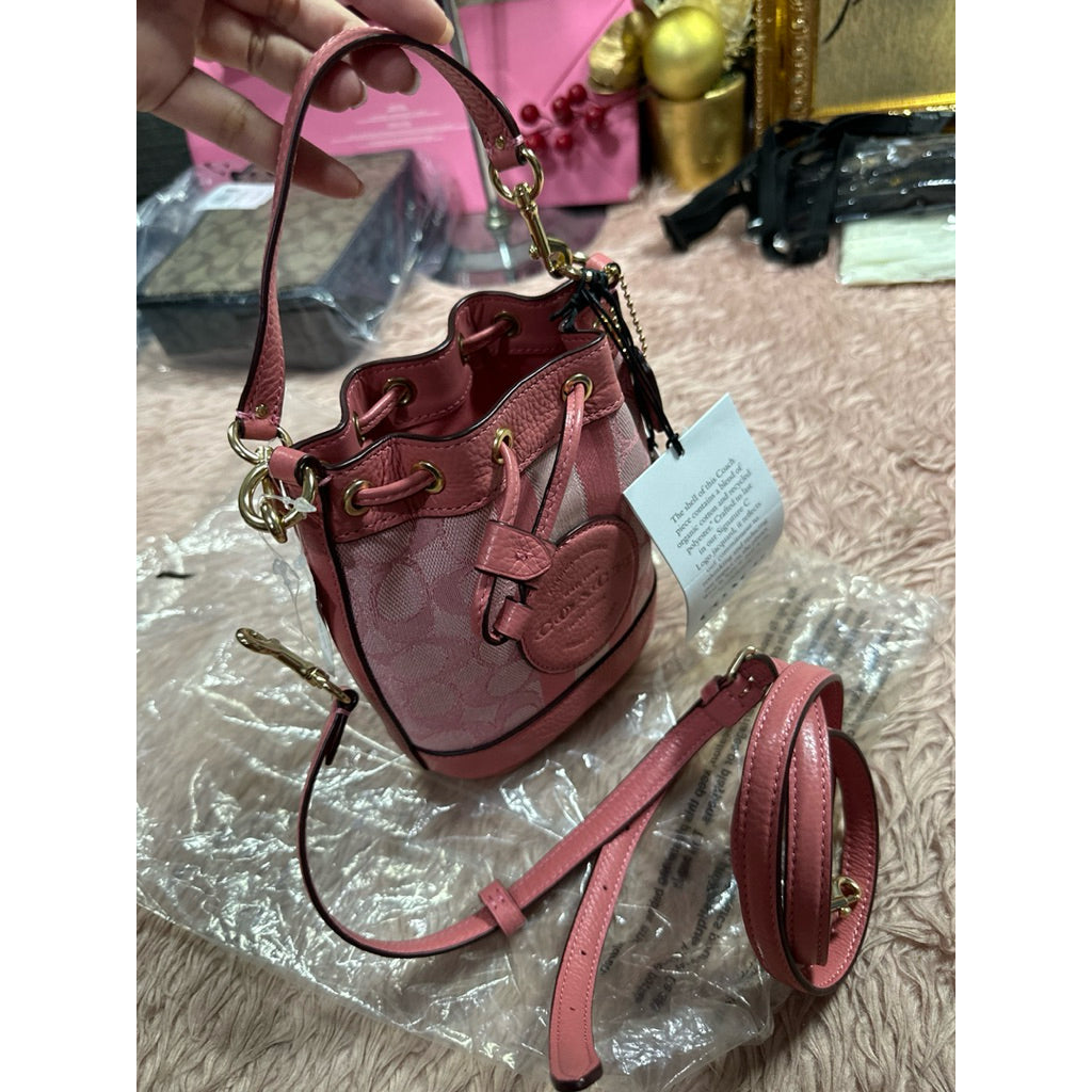 ORIG & IMPORTED CCH Mini Dempsey Bucket Bag Pink Signature Jacquard
