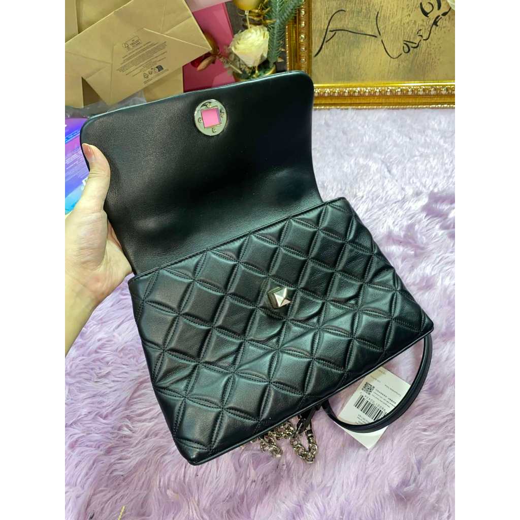 ORIG Preloved KS Natalia Top Handle Satchel Quilted Black Bag