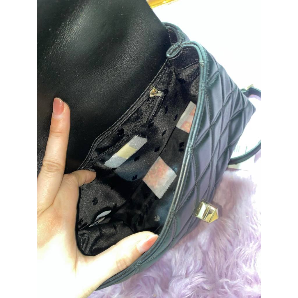 ORIG Preloved KS Natalia Top Handle Satchel Quilted Black Bag