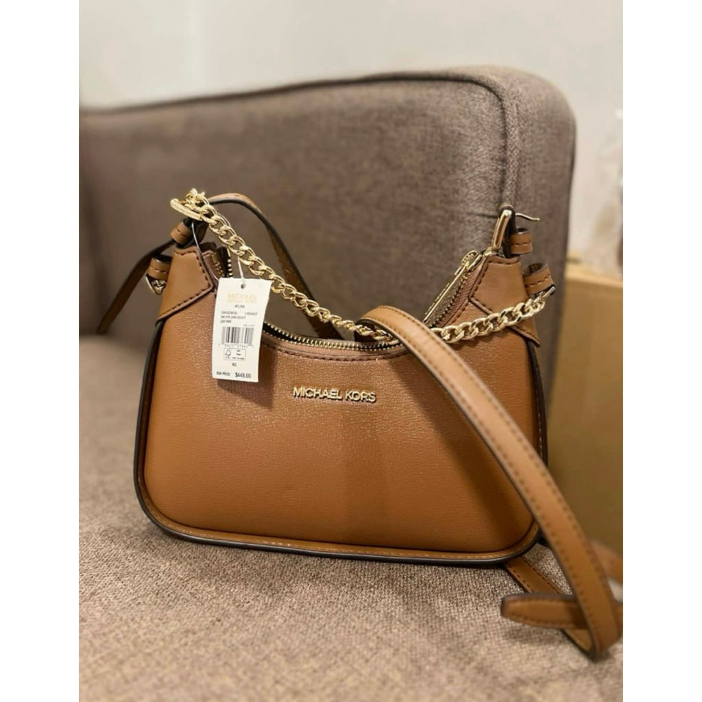 ORIG & IMPORTED MK Wilma Small Signature Logo Crossbody Bag in White Brown