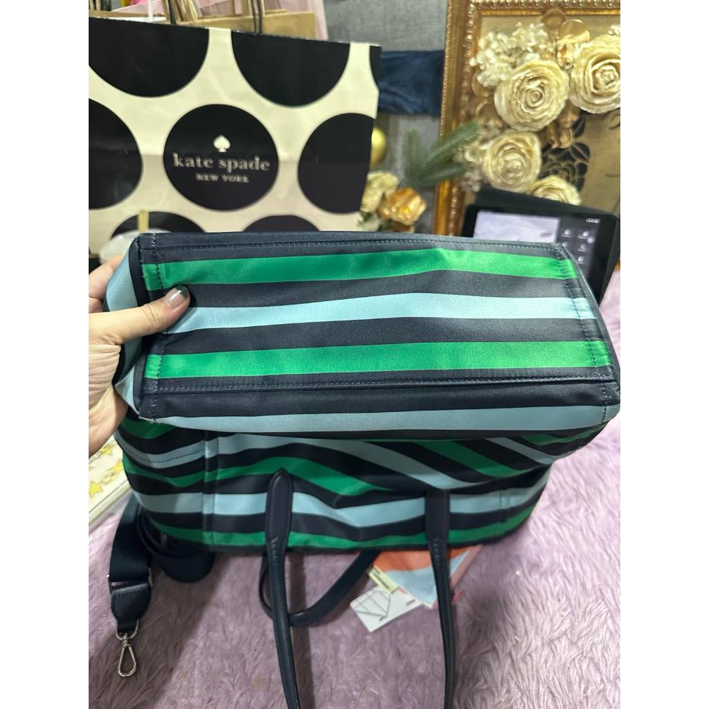 ORIG Preloved KS Chelsea Foliage Stripe Medium Satchel Nylon Green Bag