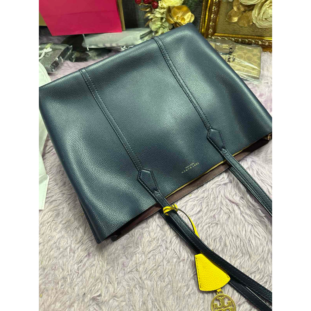 ORIG Preloved TB Perry Triple Compartment Large Tote Black Blue