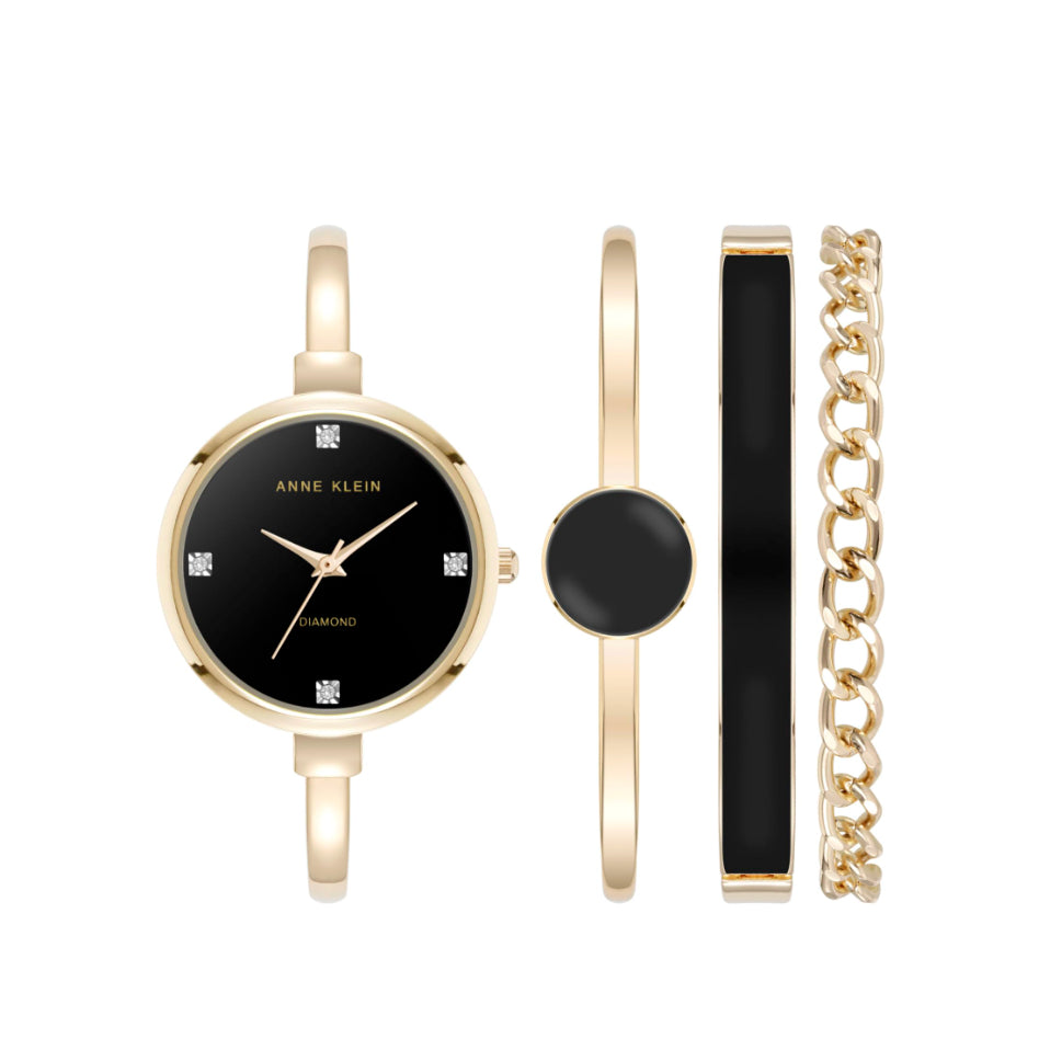 ORIG & IMPORTED AK Klein Bangle Gold Watch and Bracelet Set AK/5142BKST