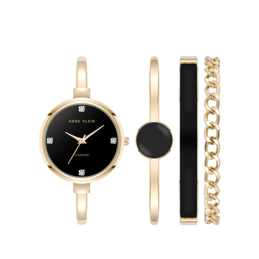 ORIG & IMPORTED AK Klein Bangle Gold Watch and Bracelet Set AK/5142BKST