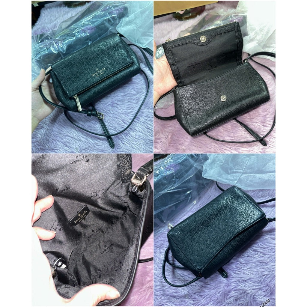 AUTHENTIC/ORIGINAL KS Leila Mini Crossbody Flap Black Bag Lilac Purple Brown