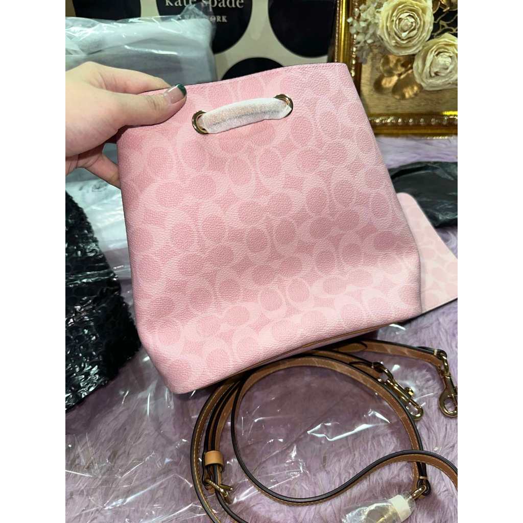ORIG & IMPORTED CCH RARE Rowan Pink Bucket Bag In Signature Canvas