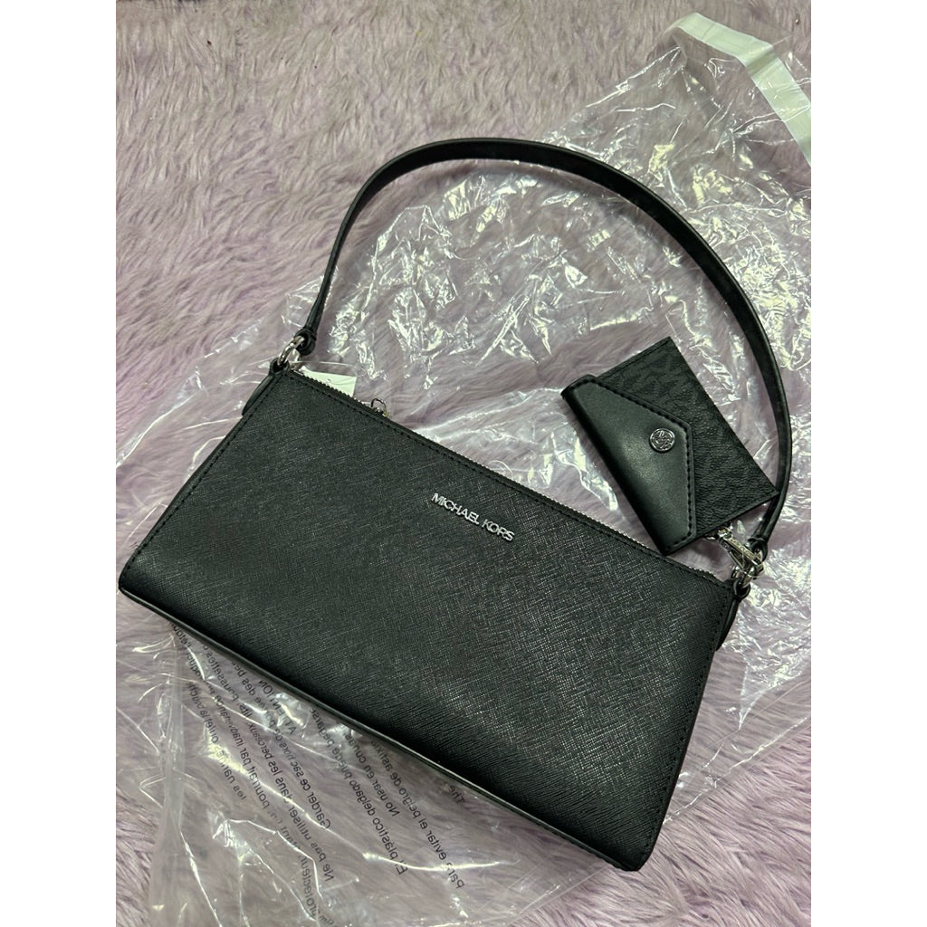 ORIG & IMPORTED MK Vincent Medium Saffiano Leather Pochette Shoulder Black Bag With Wallet