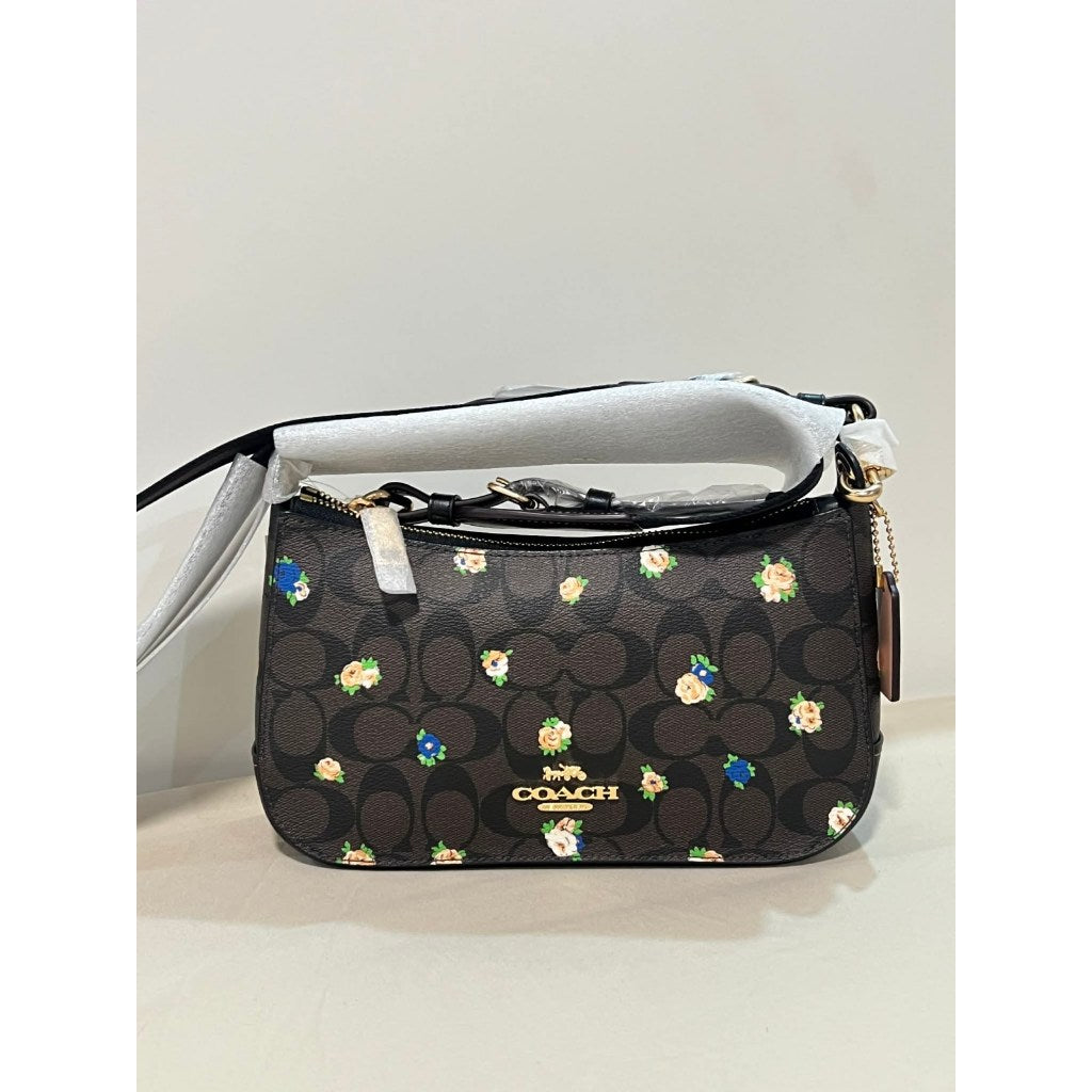 ORIG & IMPORTED CCH Jes Baguette In Signature Canvas With Rose Print Brown Small Bag