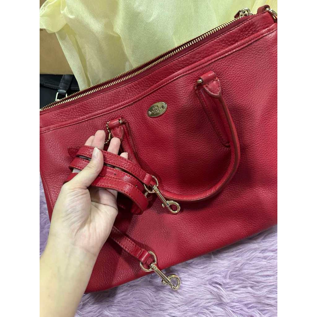 ORIG Preloved CCH Morgan Pebbled Leather Satchel Handbag Red Bag
