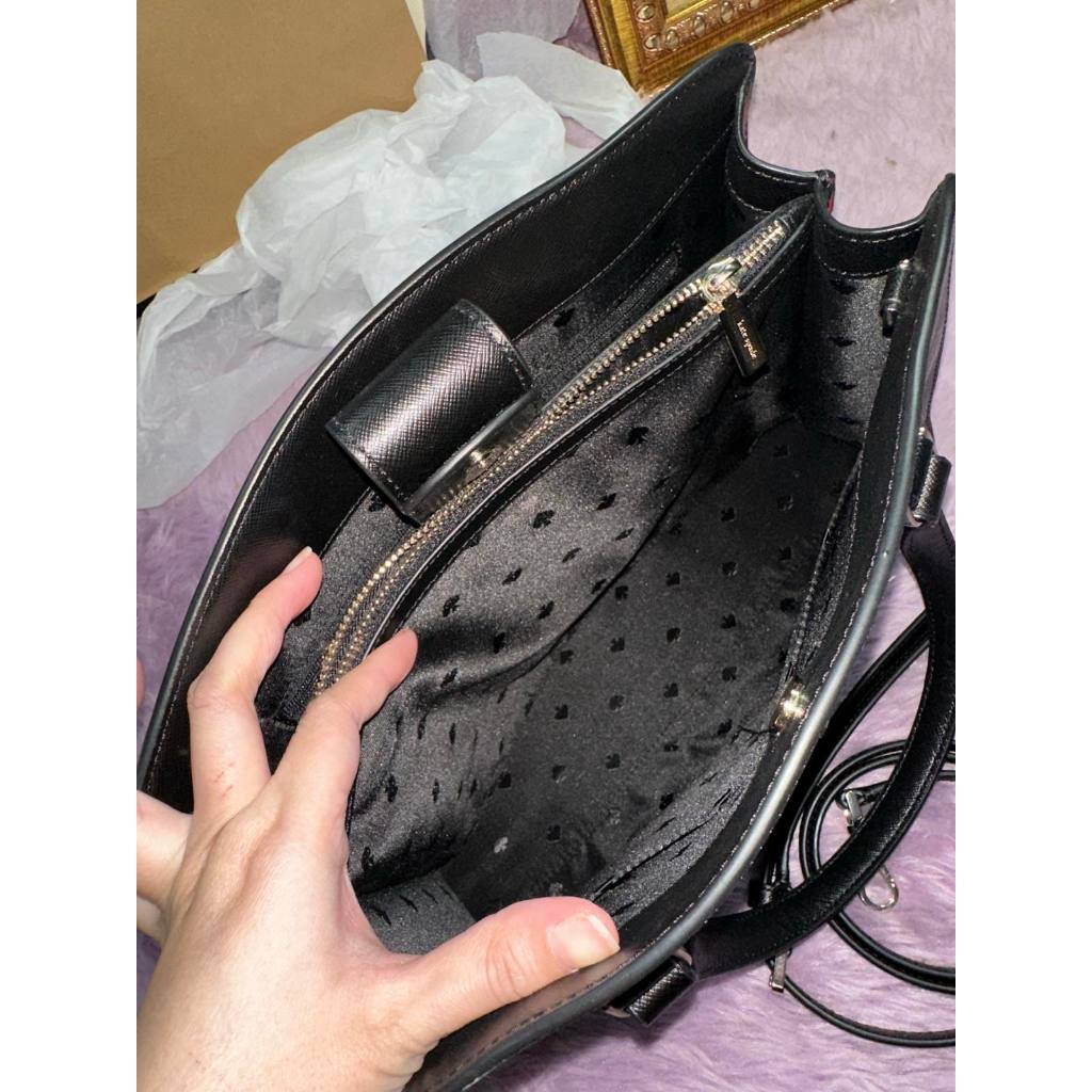 ORIG Preloved KS Perry Leather Medium Satchel Black Floral Bag
