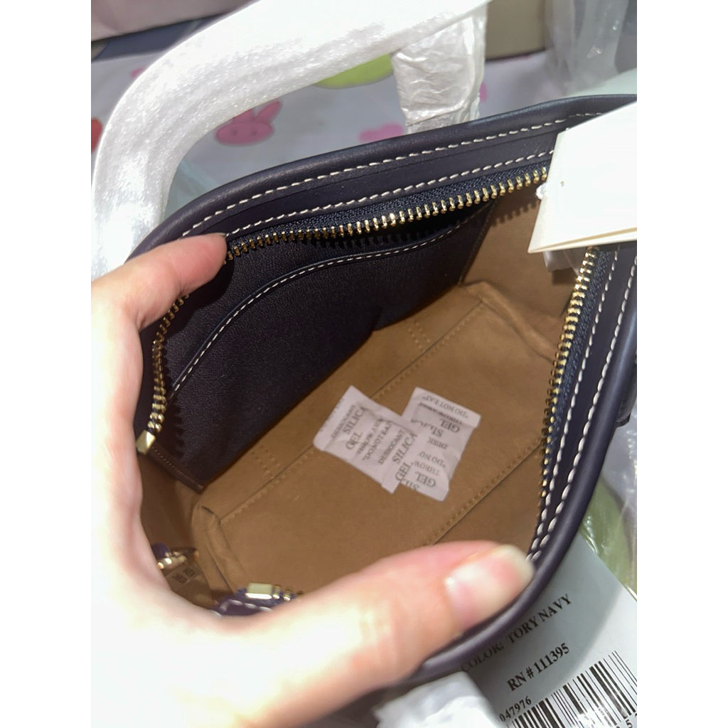 ORIG & IMPORTED Tory TB T Monogram Mini Perry Tote Navy Blue Bag