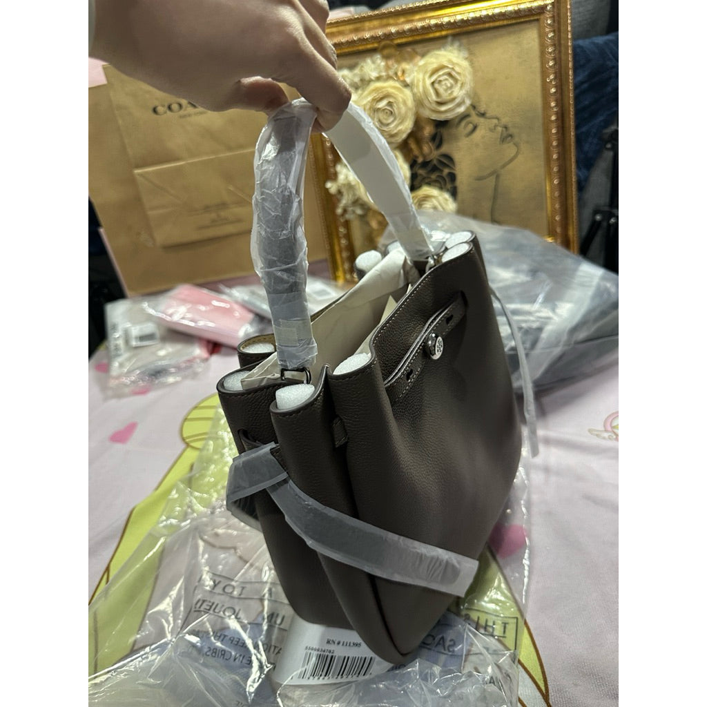 ORIG & IMPORTED TB Small Romy Top Handle Bucket Bag WILD MUSHROOM BROWN