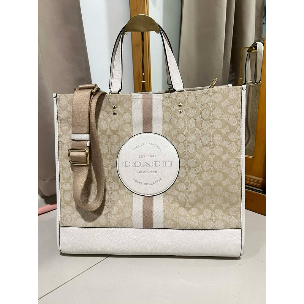 ORIG Preloved CCH Dempsey Large Tote White Bag 40 In Signature Jacquard