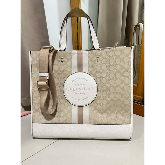 ORIG Preloved CCH Dempsey Large Tote White Bag 40 In Signature Jacquard