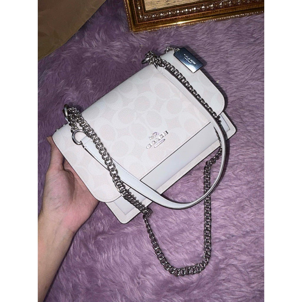 ORIG Preloved CCH Klare Crossbody White Shoulder Chain Bag In Signature Canvas