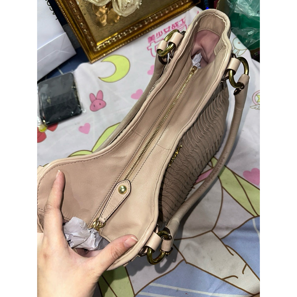 ORIG Preloved RARE CCH Ashley Gathered Leather Shoulder Tote Beige Taupe Bag