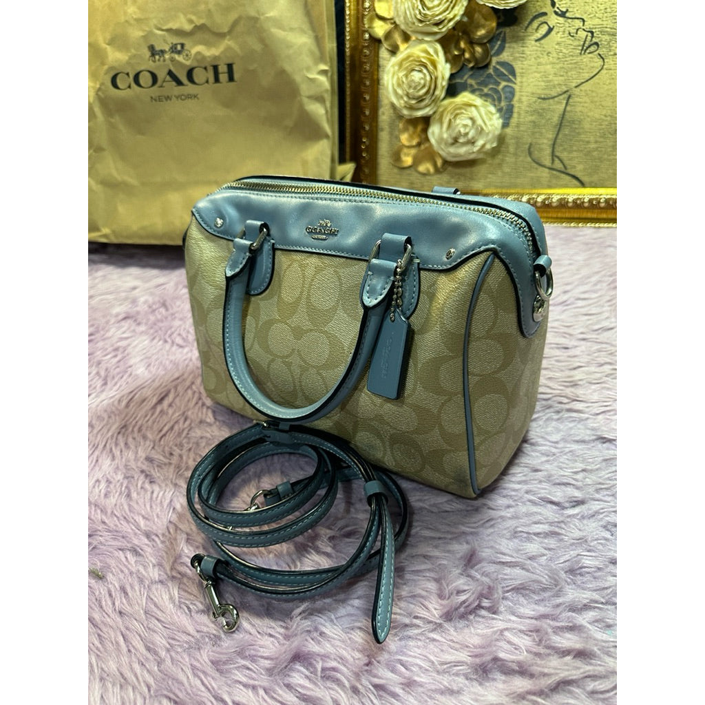 ORIG Preloved CCH Mini Bennett In Light Khaki/Blue Satchel Bag