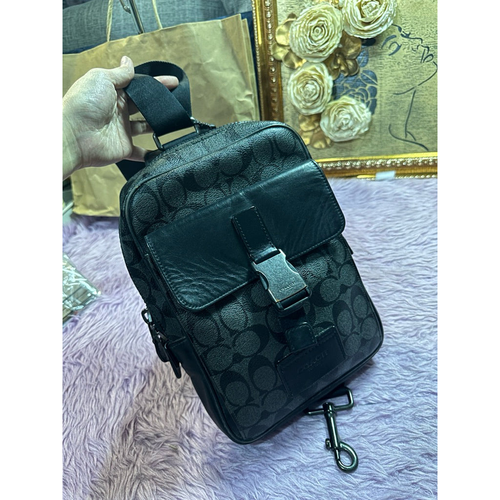 ORIG Preloved CCH Track Pack In Signature Canvas Men Body Bag Black