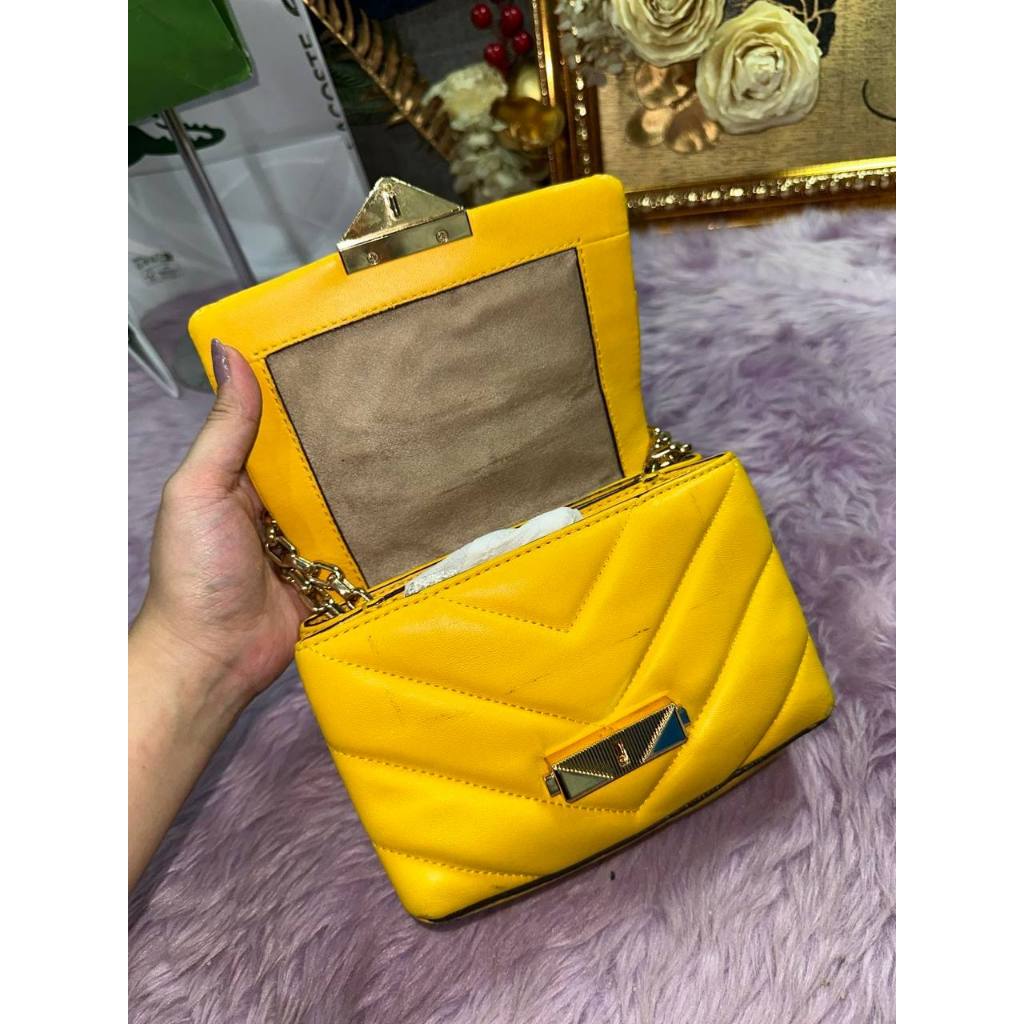 ORIG Preloved MK Cece Small Quilted Leather Convertible Shoulder Yellow Bag