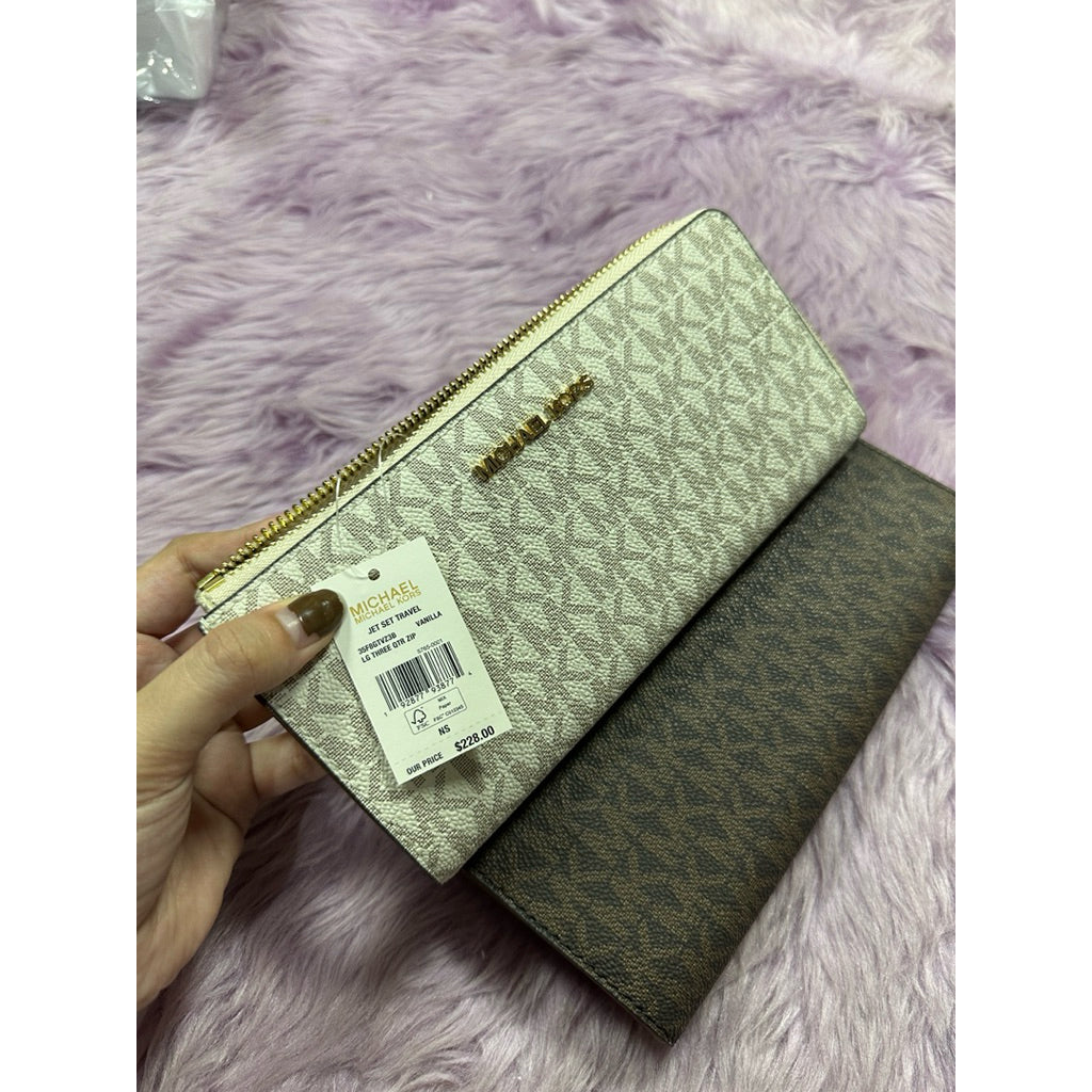 ORIG & IMPORTED MK Long Quarter-Zip Wallet Brown/Vanilla White/Pink