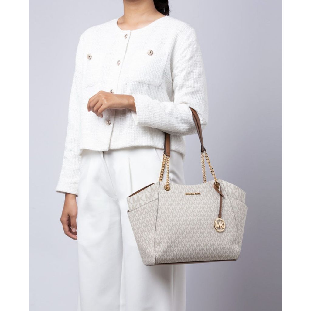 ORIG & IMPORTED MK Jet Set Large White Signature Logo Tote Bag