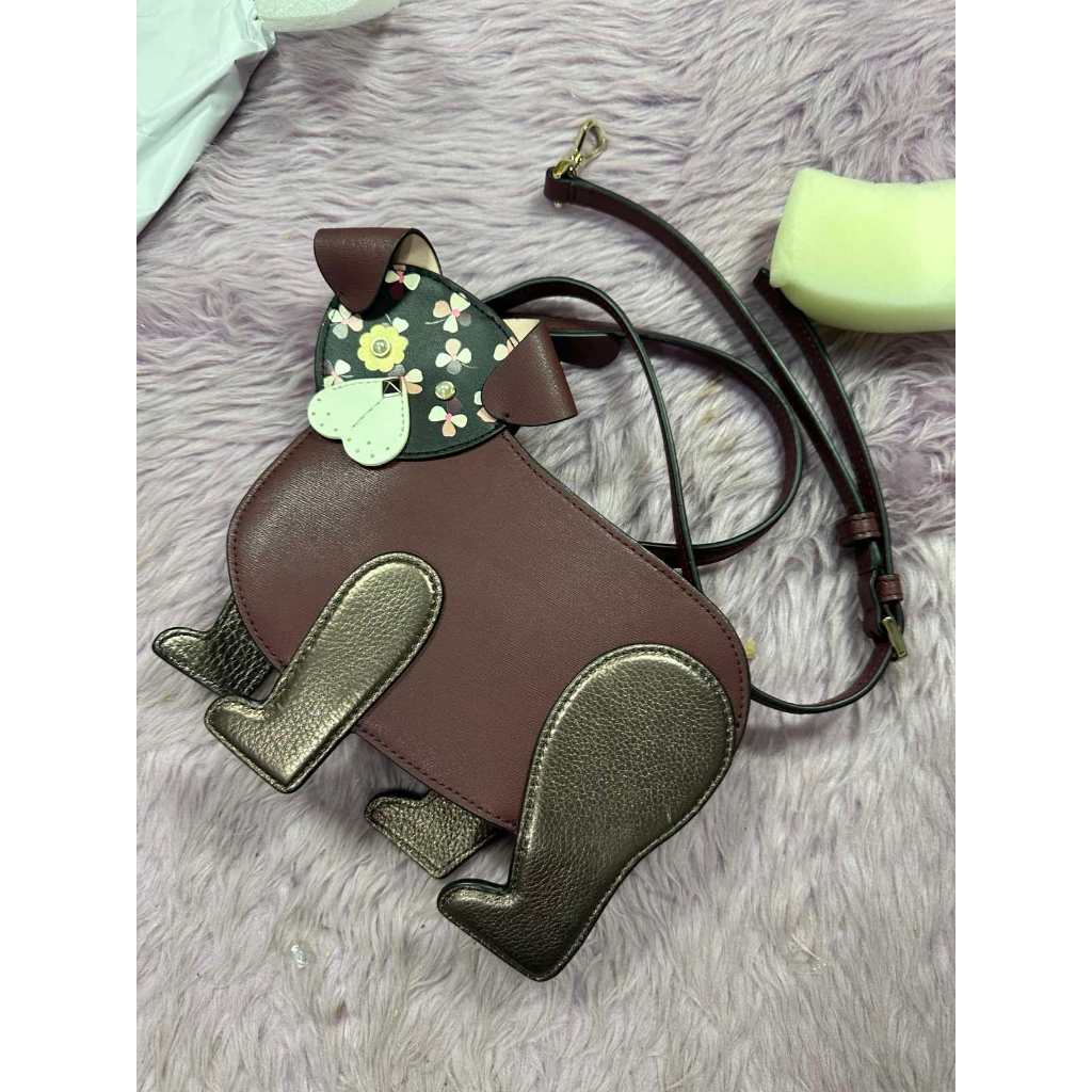 ORIG Preloved KS Floral Pup Dog Crossbody Red Bag Cherrywood
