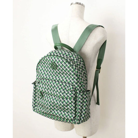 ORIG Preloved RARE TB Ella Nylon Medium Backpack in a Green Geometric Print
