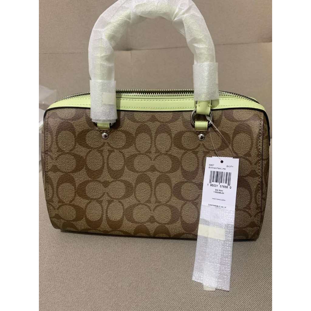 ORIG & IMPORTED CCH Rowan Top Zip Satchel Bag in Signature Canvas (Khaki / Pale Lime)