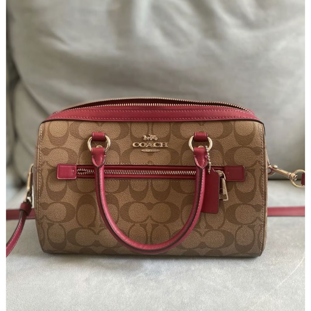ORIG & IMPORTED CCH Rowan Top Zip Satchel Bag in Signature Canvas (Khaki / Pink)