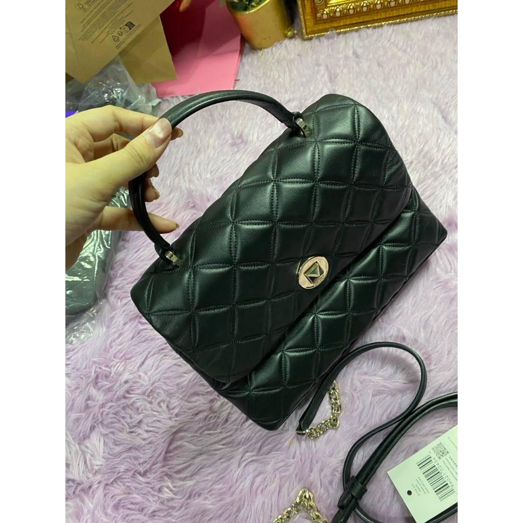 ORIG Preloved KS Natalia Top Handle Satchel Quilted Black Bag