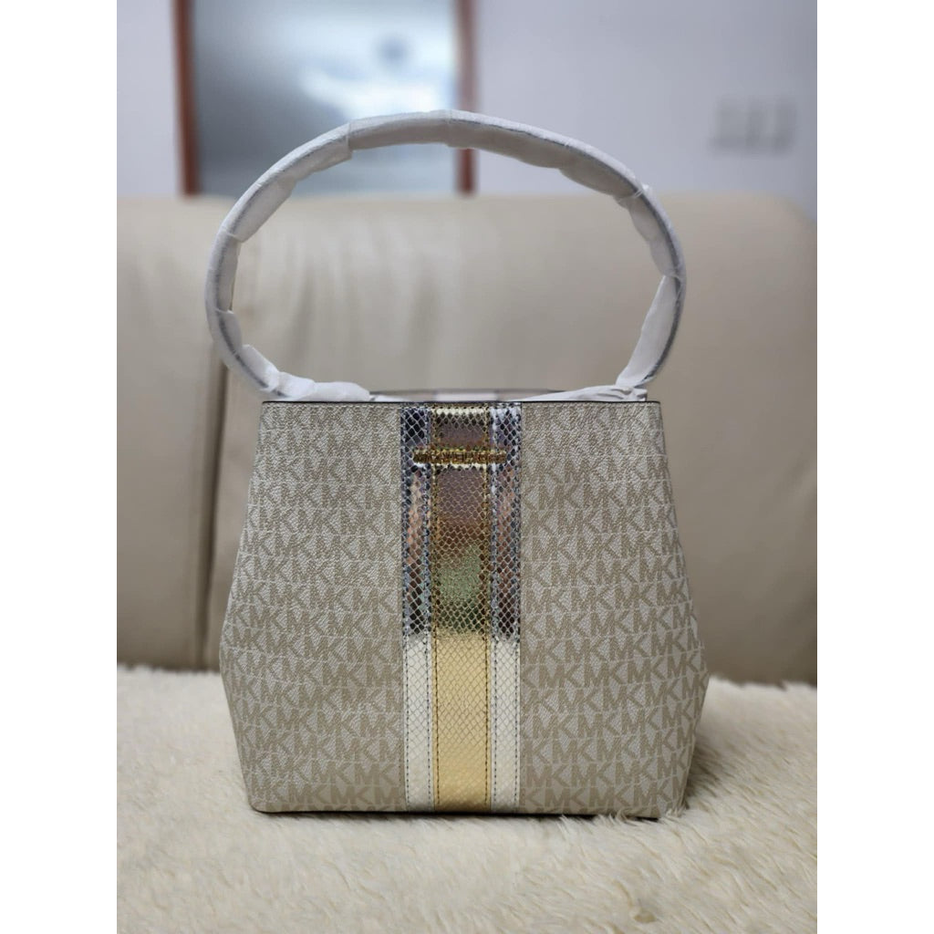 ORIG & IMPORTED MK Pratt Medium Signature Logo and Metallic Shoulder Bag Black