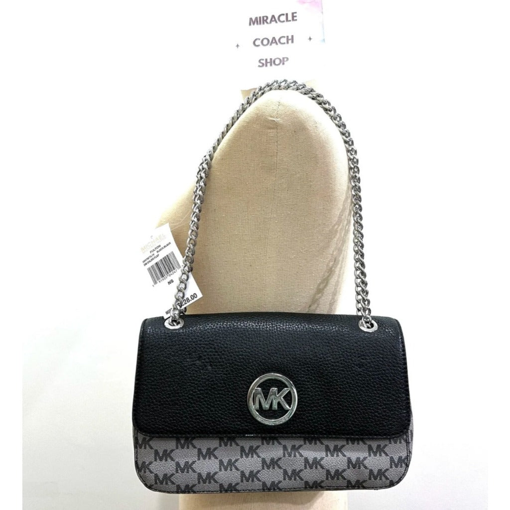 ORIG Preloved MK Fulton Flap Medium Chain Shoulder Bag Black