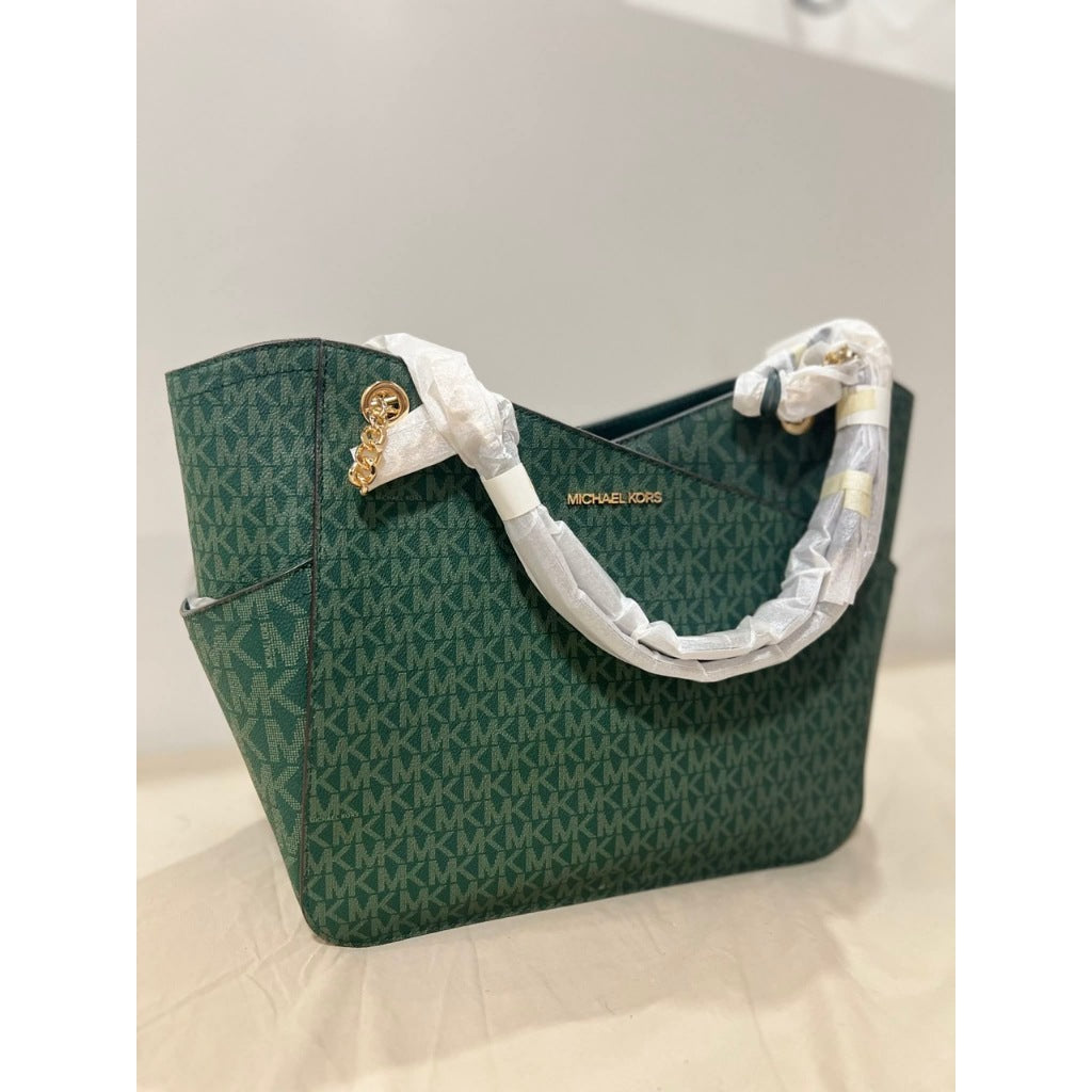 ORIG & IMPORTED MK Jet Set Large Logo Shoulder Green Bag