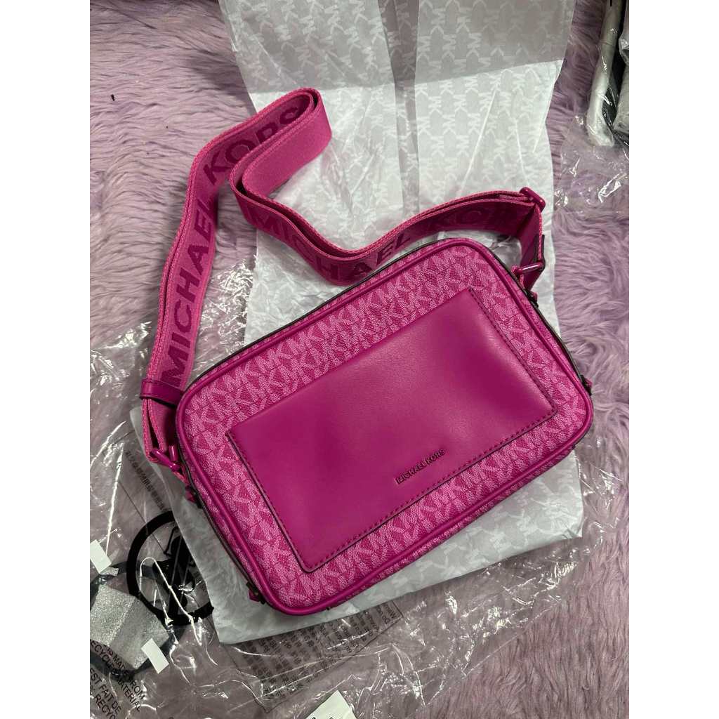 ORIG & IMPORTED MK Maeve Large Signature Logo Crossbody Camera Bag Pink / Red