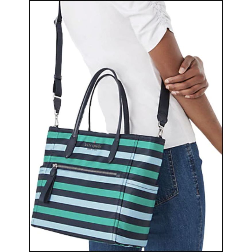 ORIG Preloved KS Chelsea Foliage Stripe Medium Satchel Nylon Green Bag