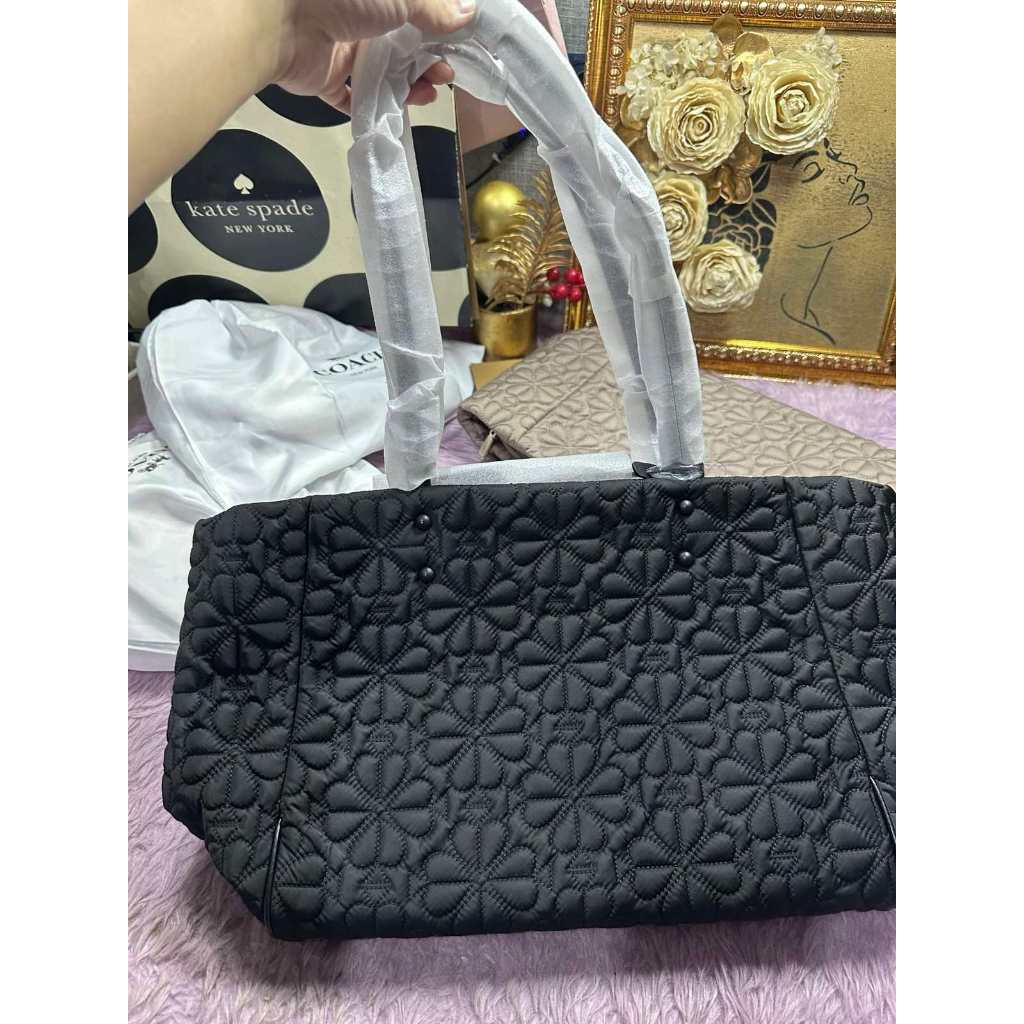 ORIG & IMPORTED KS Retail Tilly Quilted Medium Nylon Tote Black Brown Bag