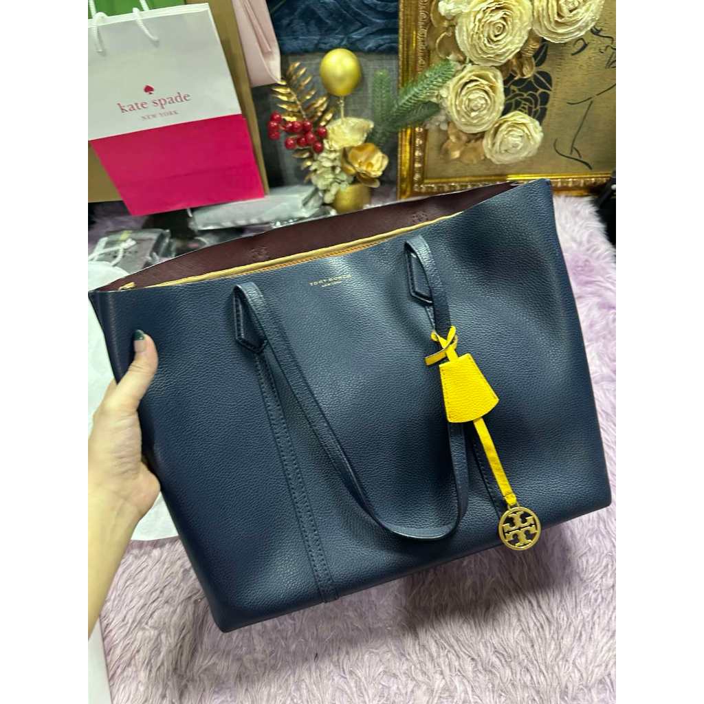 ORIG Preloved TB Perry Triple Compartment Large Tote Black Blue