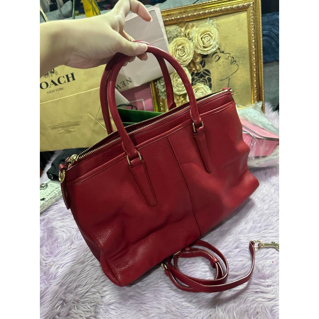 ORIG Preloved CCH Morgan Pebbled Leather Satchel Handbag Red Bag