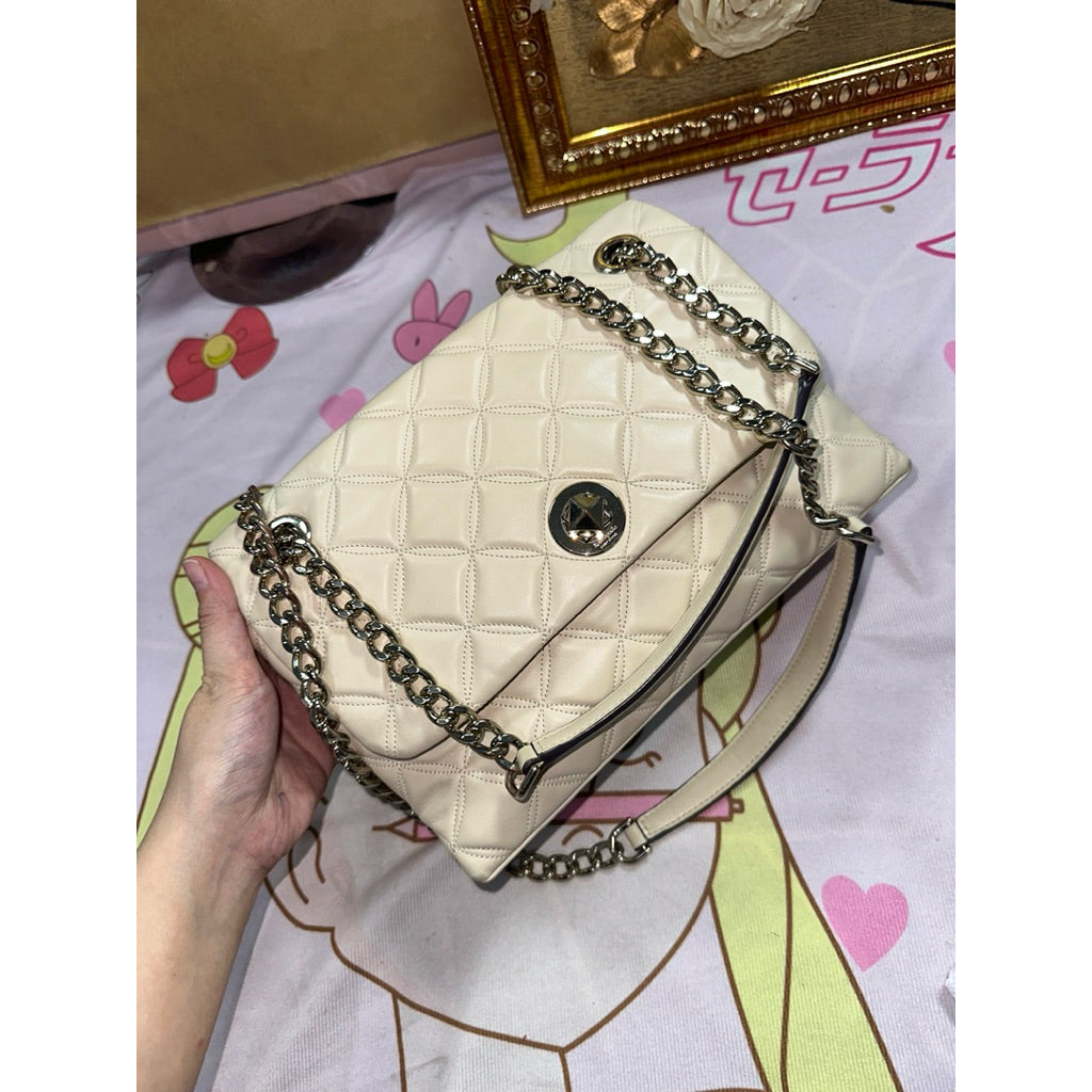 ORIG Preloved KS Natalia Medium Flap Shoulder Bag in White Cream Bag