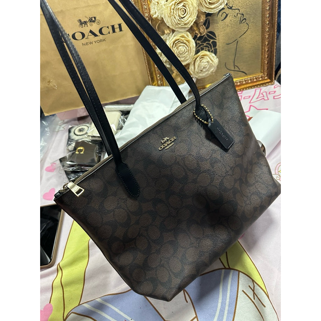 ORIG Preloved CCH Zip Top Tote Brown Bag In Signature Canvas