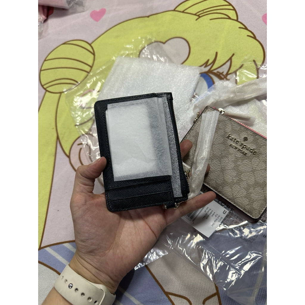 ORIG & IMPORTED KS Spade with Key Ring Card Holder Small Pink/Black Wallet