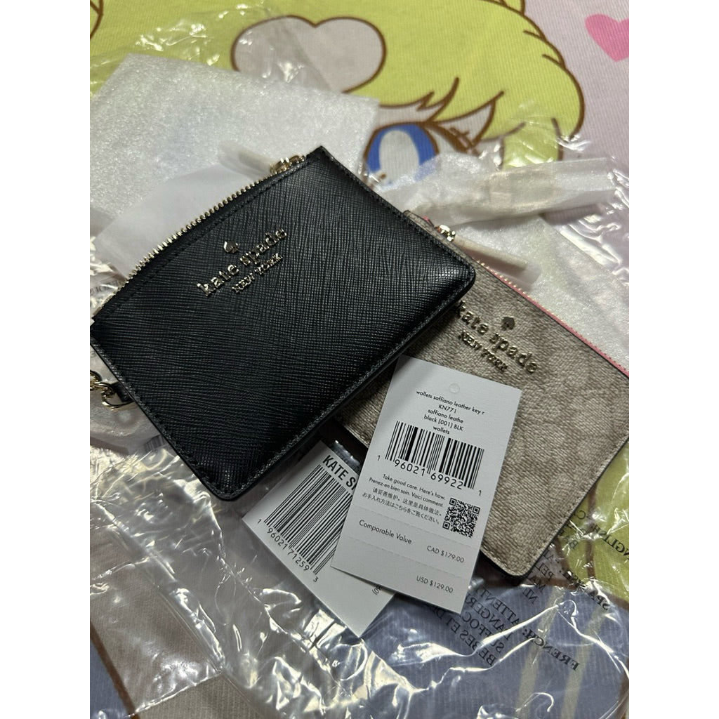 ORIG & IMPORTED KS Spade with Key Ring Card Holder Small Pink/Black Wallet