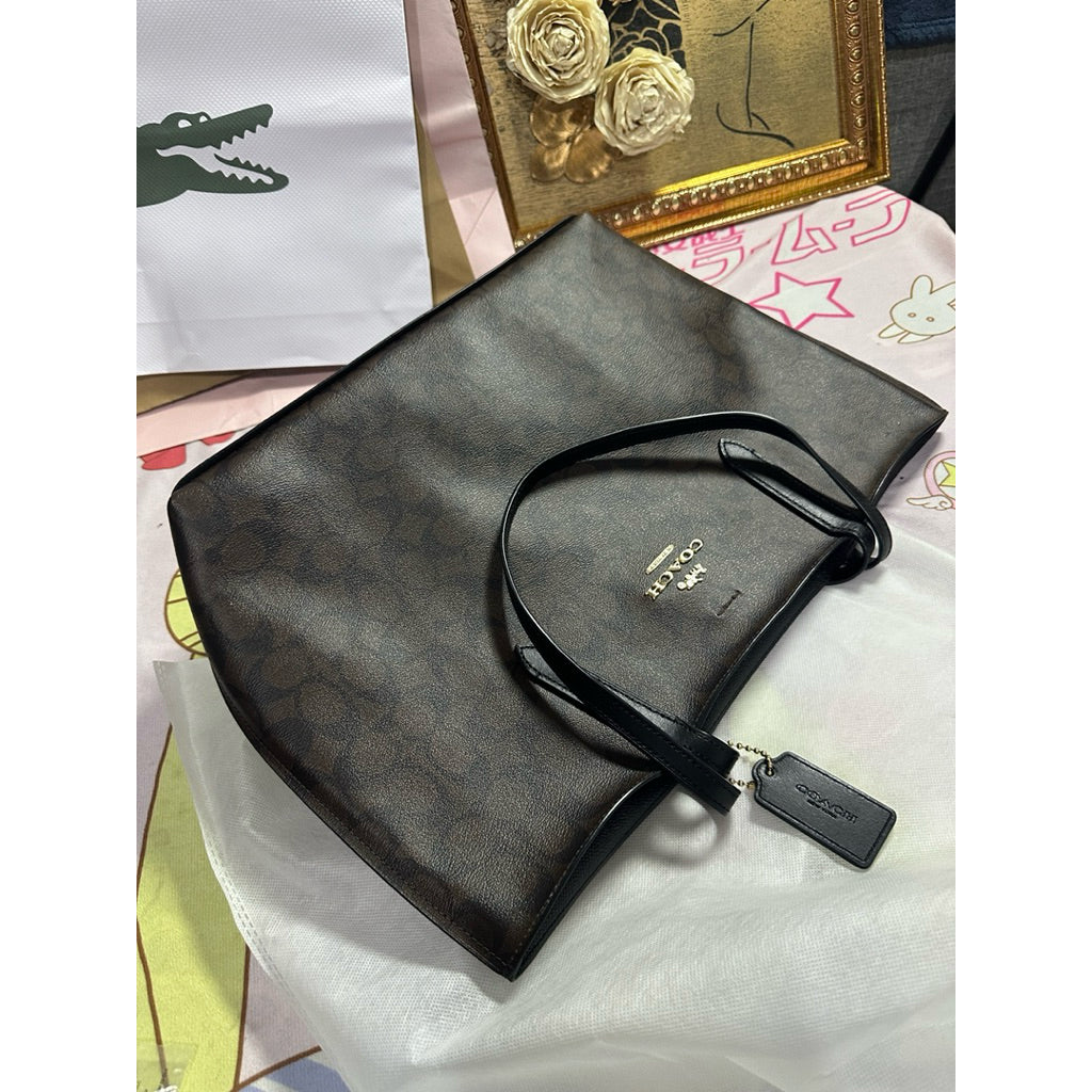 ORIG Preloved RARE CCH Avenue Large Brown Tote Bag In Signature Canvas