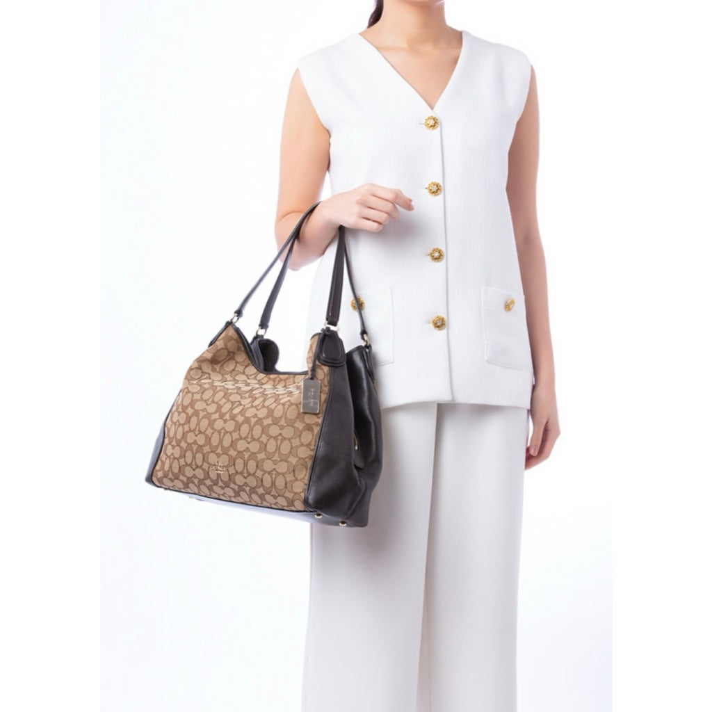 ORIG Preloved RARE CCH Edie Shoulder Bag 28 In Signature Jacquard Brown