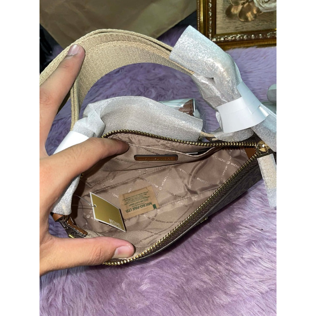 ORIG & IMPORTED MK Jet Set Signature Crossbody Tech Attachment Bag in Brown / Vanilla White